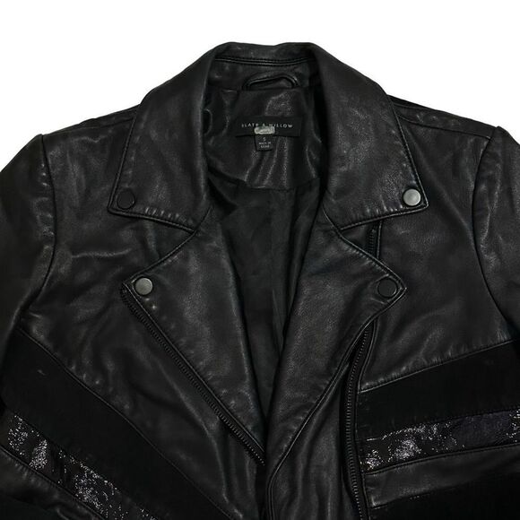 Slate & Willow Mixed Media Colorblock Moto Leather Jacket, size S - Picture 8 of 14